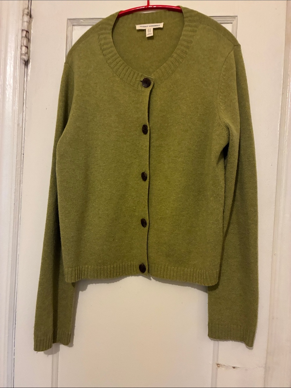 Women's Olive Green Button-Front Cardigan Sweater by Margaret O'Leary